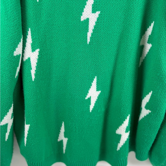 Dressed in LALA V-Neck Green Sweater with White Lightning Bolts - Picture 4 of 4